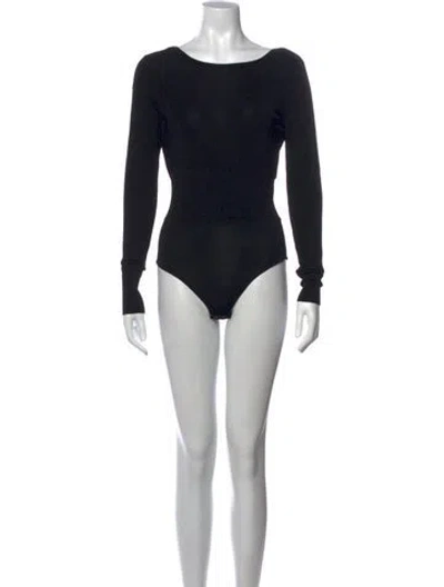 Pre-owned Diane Von Furstenberg Scoop Neck Long Sleeve Bodysuit In Black