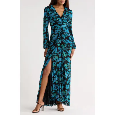 Diane Von Furstenberg Sean Floral Long Sleeve Midi Dress In Blue