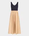 Diane Von Furstenberg Selena Sleeveless Ruched Colorblock Midi Dress In Khakiblack
