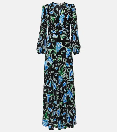Diane Von Furstenberg Blaine Cotton Poplin Dress In Huge Opera Floral Black