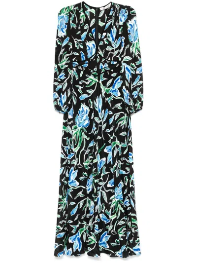 Diane Von Furstenberg Blaine Cotton Poplin Dress In Huge Opera Floral Black