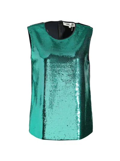 Pre-owned Diane Von Furstenberg Sequin Tank Top In Green