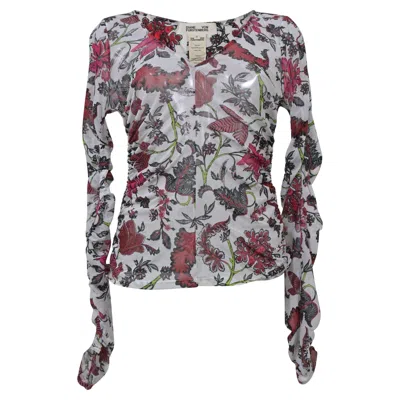 Diane Von Furstenberg Sheer Leaf Print Top In White Nylon