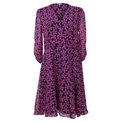 Diane Von Furstenberg Sheer Sleeve V-neck Dress In Pink Floral Print Silk