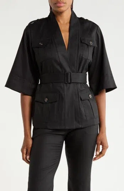 Diane Von Furstenberg Shelby Linen Blend Jacket In Black