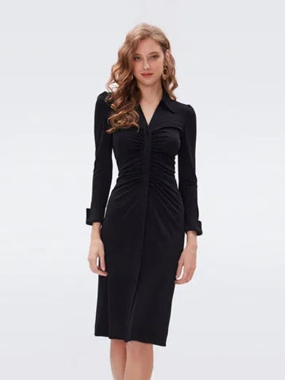 Diane Von Furstenberg Sheska Ruched Shirtdress In Black