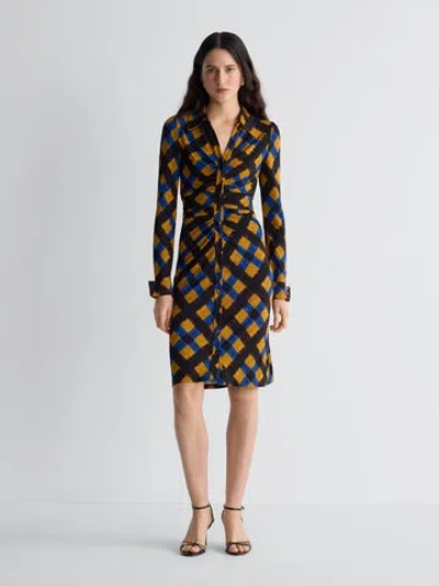 Diane Von Furstenberg Sheska V Neck Long Sleeve Dress In Blue