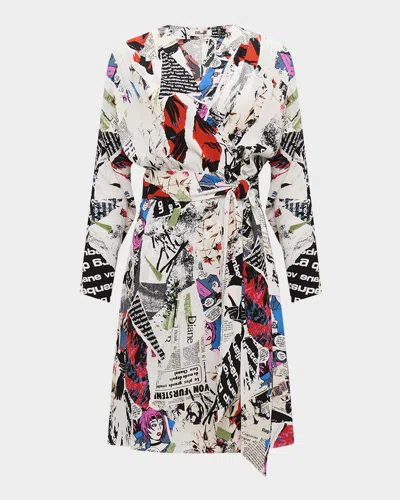 Diane Von Furstenberg Shia Patchwork-print Mini Wrap Dress In White