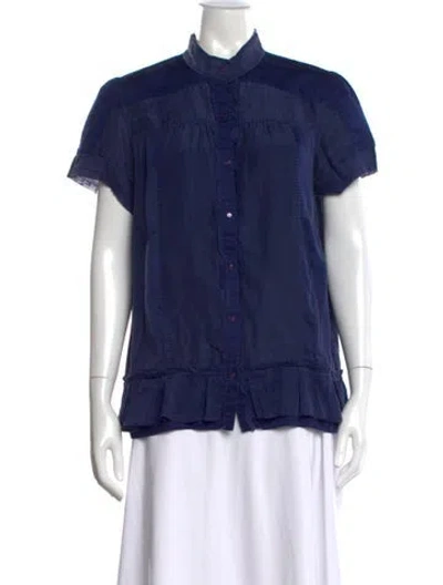 Pre-owned Diane Von Furstenberg Short Sleeve Blouse In Blue