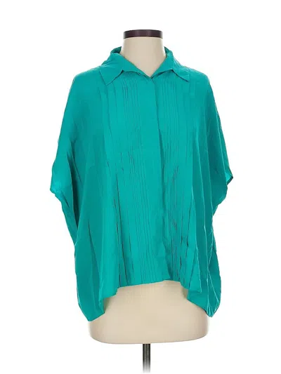 Pre-owned Diane Von Furstenberg Short Sleeve Silk Top Teal Cowl Neck Tops In Blue
