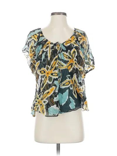Pre-owned Diane Von Furstenberg Short Sleeve Silk Top Teal Sweetheart Neckline Tops In Blue