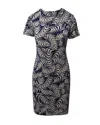 Diane Von Furstenberg Short Sleeved Midi Shift Dress In Blue Silk In Multi