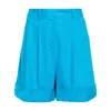 Diane Von Furstenberg Shiana Slub Woven Pleated Shorts In Blue