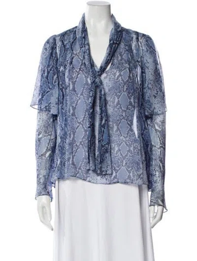 Pre-owned Diane Von Furstenberg Silk Animal Print Blouse In Blue