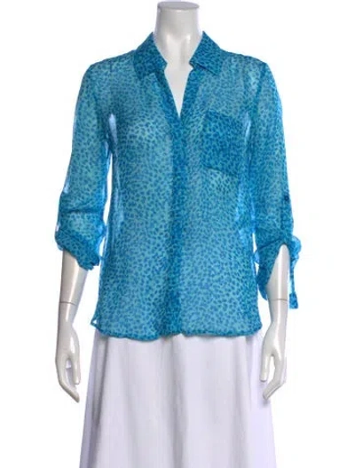 Pre-owned Diane Von Furstenberg Silk Animal Print Blouse In Blue