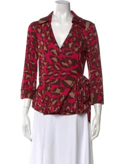 Pre-owned Diane Von Furstenberg Silk Animal Print Blouse In Multi