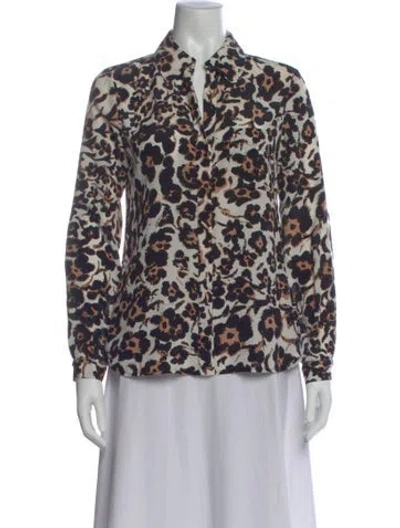 Pre-owned Diane Von Furstenberg Silk Animal Print Blouse In White