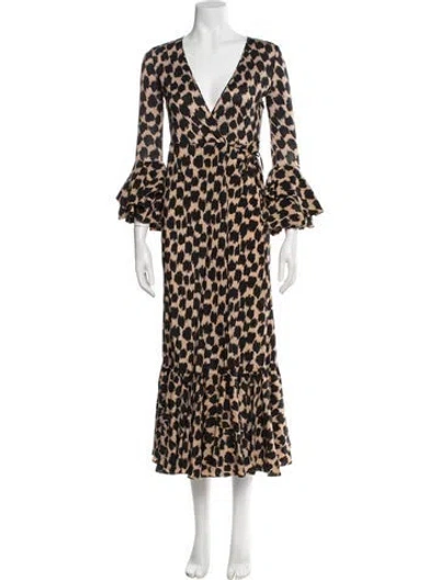 Pre-owned Diane Von Furstenberg Silk Animal Print Robe In Brown