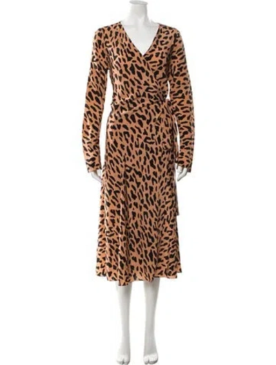 Pre-owned Diane Von Furstenberg Silk Animal Print Robe In Neutral