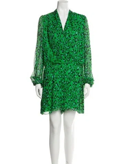 Pre-owned Diane Von Furstenberg Silk Animal Print Romper In Green