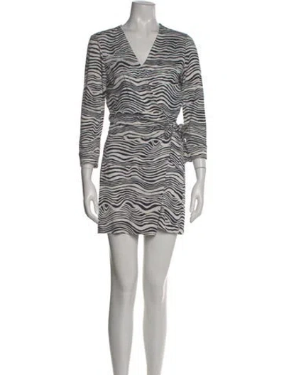 Pre-owned Diane Von Furstenberg Silk Animal Print Romper In White