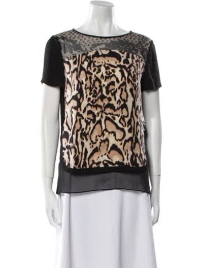 Pre-owned Diane Von Furstenberg Silk Animal Print T-shirt In Black