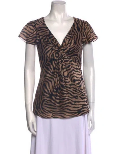 Pre-owned Diane Von Furstenberg Silk Animal Print T-shirt In Brown