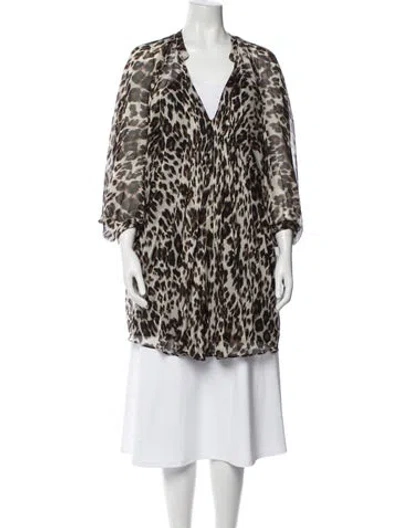 Pre-owned Diane Von Furstenberg Silk Animal Print Tunic In White