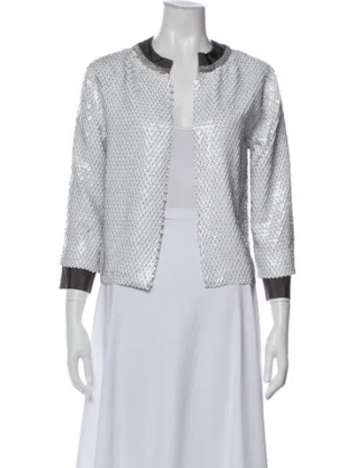 Pre-owned Diane Von Furstenberg Silk Colorblock Pattern Evening Jacket In White