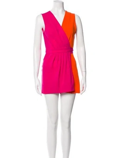 Pre-owned Diane Von Furstenberg Silk Colorblock Pattern Romper In Orange