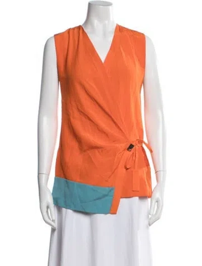 Pre-owned Diane Von Furstenberg Silk Colorblock Pattern Vest In Orange