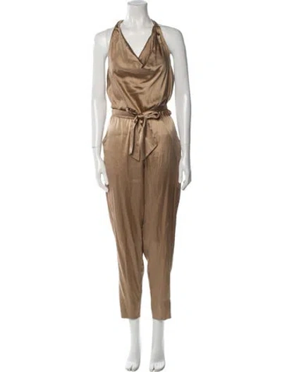 Pre-owned Diane Von Furstenberg Silk Cowl Neck Jumpsuit In Gold