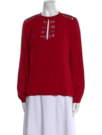 Pre-owned Diane Von Furstenberg Silk Crew Neck Blouse In Red