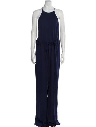 Pre-owned Diane Von Furstenberg Silk Crew Neck Jumpsuit In Blue