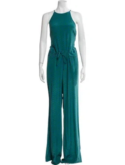 Pre-owned Diane Von Furstenberg Silk Crew Neck Jumpsuit In Blue