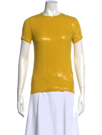Pre-owned Diane Von Furstenberg Silk Crew Neck Top In Yellow
