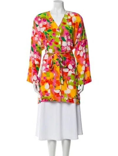 Pre-owned Diane Von Furstenberg Silk Floral Print Blazer In Multi