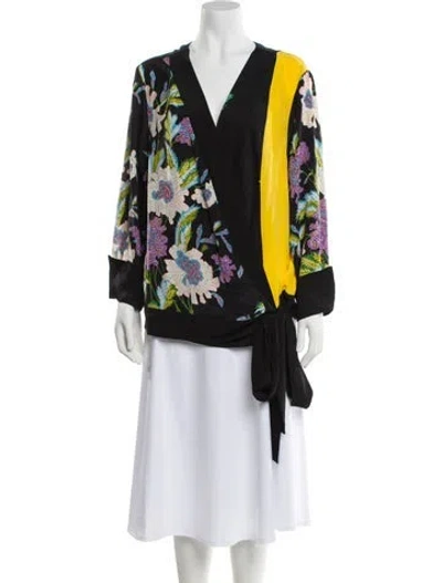Pre-owned Diane Von Furstenberg Silk Floral Print Blouse In Black
