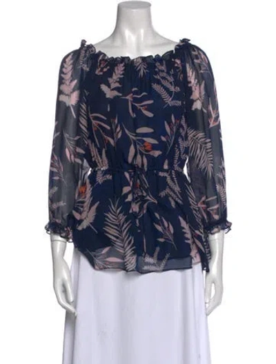 Pre-owned Diane Von Furstenberg Silk Floral Print Blouse In Blue
