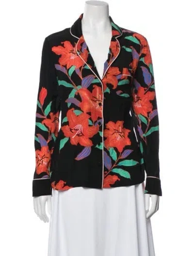 Pre-owned Diane Von Furstenberg Silk Floral Print Blouse In Blue