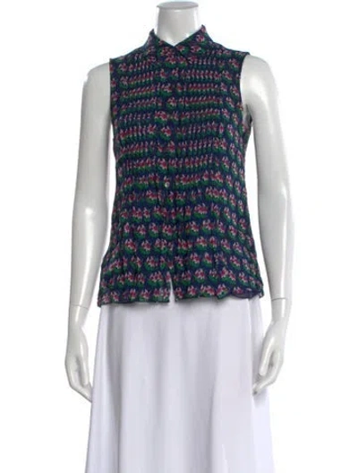 Pre-owned Diane Von Furstenberg Silk Floral Print Blouse In Blue