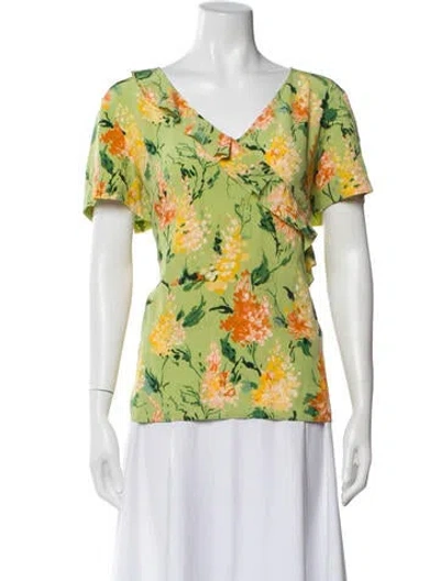 Pre-owned Diane Von Furstenberg Silk Floral Print Blouse In Green