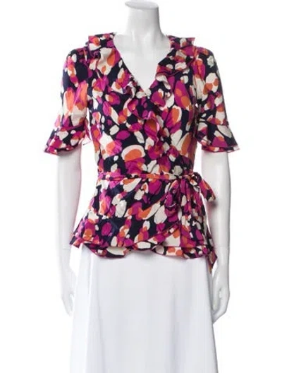 Pre-owned Diane Von Furstenberg Silk Floral Print Blouse In Multi