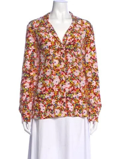 Pre-owned Diane Von Furstenberg Silk Floral Print Blouse In Multi