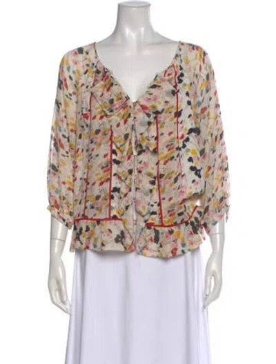 Pre-owned Diane Von Furstenberg Silk Floral Print Blouse In Pink