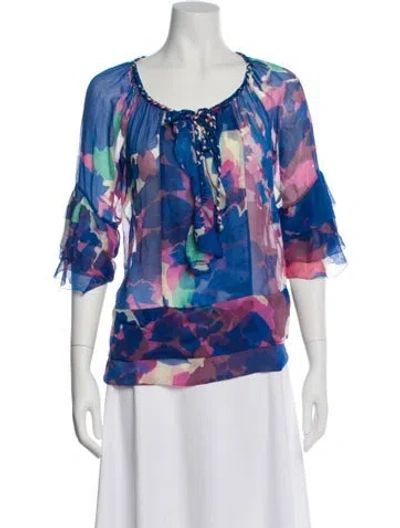 Pre-owned Diane Von Furstenberg Silk Floral Print Blouse In Pink