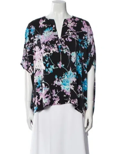 Pre-owned Diane Von Furstenberg Silk Floral Print Blouse In White