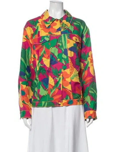 Pre-owned Diane Von Furstenberg Silk Floral Print Jacket In Green