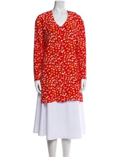 Pre-owned Diane Von Furstenberg Silk Floral Print Jacket In Red