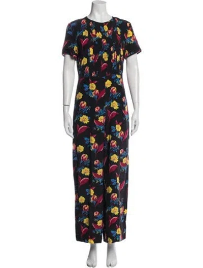 Pre-owned Diane Von Furstenberg Silk Floral Print Jumpsuit In Black